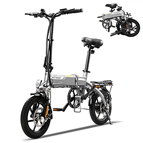 Bici elettriches : HITWAY Bicicletta elettrica pieghevole, bicicletta elettrica da 14"per adulti con motore da 250 W, 3 modalità di lavoro, batteria rimovibile da 7, 5 Ah, portata fino a 45 km di bicicletta elettrica
