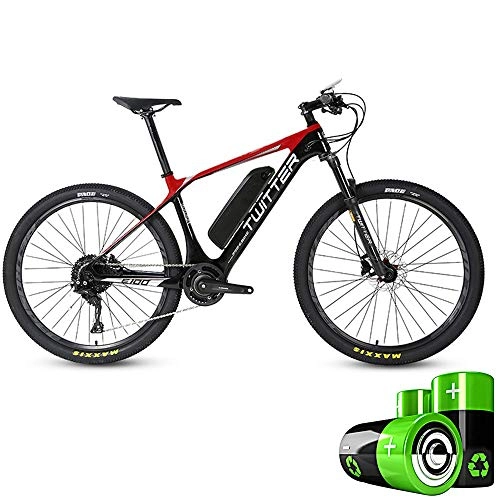 Bici elettriches : HJHJ Bicicletta elettrica in Fibra di Carbonio con Pedale di Assistenza elettrica per Mountain Bike (5 File / 11 velocità) Sistema di Alimentazione Centrale coassiale da 27, 5 Pollici, 3red