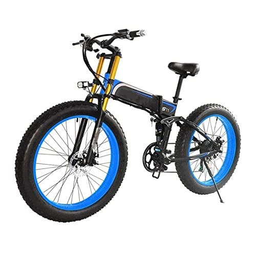 Bici elettriches : HMEI Bici elettriche per adulti Bici elettrica pieghevole per adulti 1000W Mountain Bicicletta elettrica 48V 13Ah 26 pollici Fat Ebike pieghevole 21 velocità del motociclo (colore : blu)