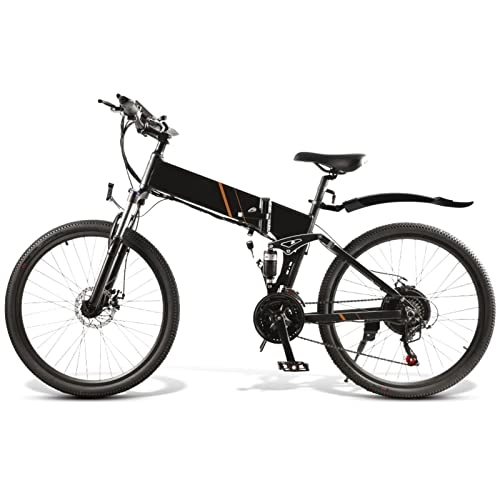 Bici elettriches : HMEI Bicicletta elettrica per Adulti Pieghevole 48V 500W Bicicletta elettrica 26 Pollici 21 velocità con Forcella Ammortizzata 15, 5 mph E Bike (Colore : 500W 26 inch Black)