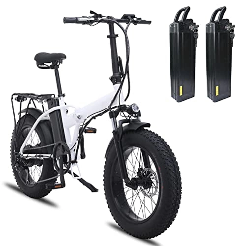 Bici elettriches : HMEI Bicicletta elettrica Pieghevole Bike elettrica da 500W Pieghevole for Adulti Pieghevole da Ciclismo all'aperto Pieghevole 4.0 MTB. Uomini Beach Snow Mountain Ebike (Colore : White-2 Battery)