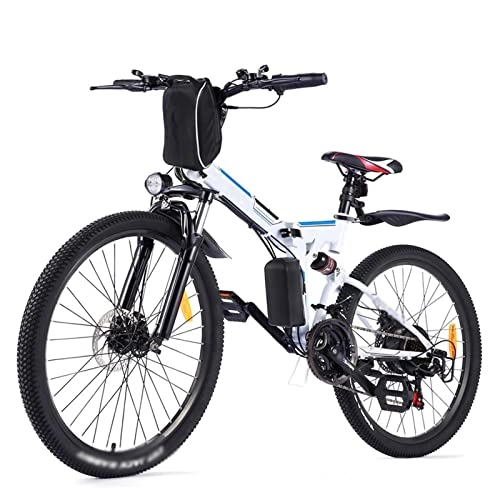Bici elettriches : HMEI Biciclette elettriche per adulti Bici elettrica per adulti 15.5 Mph pieghevole 350W Mountain Bike, 36V / 8Ah batteria rimovibile, 26″ pneumatico, freno a disco 21 velocità E-Bike (colore: bianco)