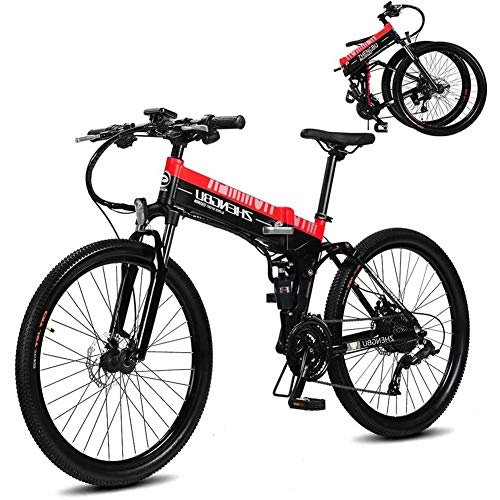 Bici elettriches : HSART 26" Mountain Bike Elettrica Bici Elettriche Lega Alluminio 400W per Adulti, Batteria 48V 10Ah Bicicletta MTB Professionale 27 velocità per Uomo Donna (5 Colori), Red 2