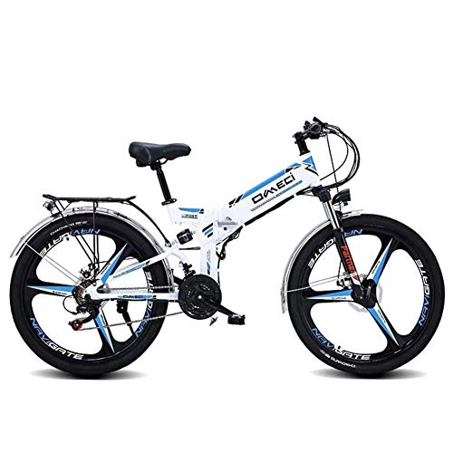 Bici elettriches : HSART Bici Elettrica Mountain Bike Elettrico 26 '' per Adulti 300W Batteria Ioni di Litio da 48V 10Ah, Sedile Posteriore, 21 Gear Bicicletta per Uomo Donne Pendolarismo All'aperto (Blu)