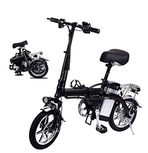 Bici elettriches : HSART Bici Elettrica Pieghevole per Adulti, 14" Mini Ebike con Motore 350W, Batteria 48V 10Ah Professionale Dual Disc Brake City Bike(Nero)
