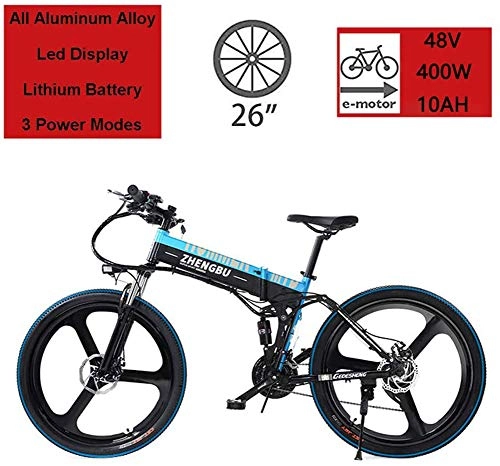 Bici elettriches : HSART Mountain Bike Elettrica per Adulti, Bici Elettriche Lega Alluminio con Batteria agli Ioni Litio 48V 10Ah Bicicletta Elettrica 400W 27 velocità per Pendolari / Fuoristrada Uomini Donne, Blu