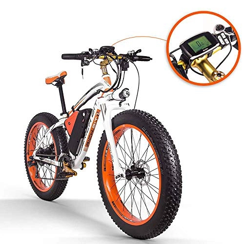 Bici elettriches : HUATXING 48V 1000W 17Ah 21-velocità Montagna Neve Bici elettrica Fat Tire 26inch Bicicletta elettrica, Arancia