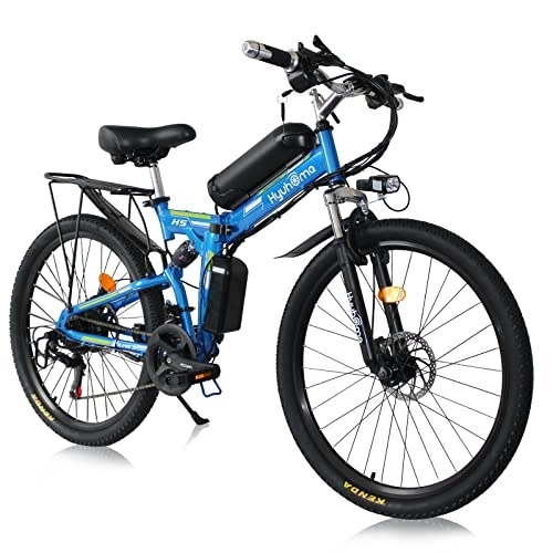 Bici elettriches : Hyuhome Bicicletta elettrica pieghevole per adulti, bicicletta pieghevole per uomo MTB Dirtbike, bicicletta da città elettrica pieghevole da 26 pollici 10 Ah (blu-02)