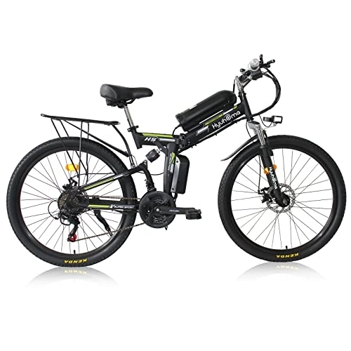 Bici elettriches : Hyuhome Bicicletta elettrica pieghevole per adulti, pieghevole per uomo MTB Dirtbike, 26 pollici 48 V 10 Ah pieghevole bici da città elettrica (nero-02)