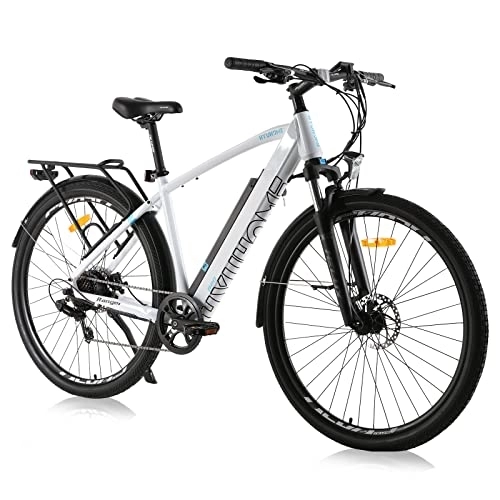 Bici elettriches : Hyuhome E Bike - Bicicletta elettrica da uomo, 28 pollici, 250 W, per adulti e donne, con batteria al litio da 36 V 12, 5 Ah e cambio Shimano a 7 marce, colore: Bianco