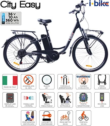 Bici elettriches : i-Bike City Easy Bicicletta Elettrica Unisex – Adulto, Nero, 180 x 90 x 32 cm