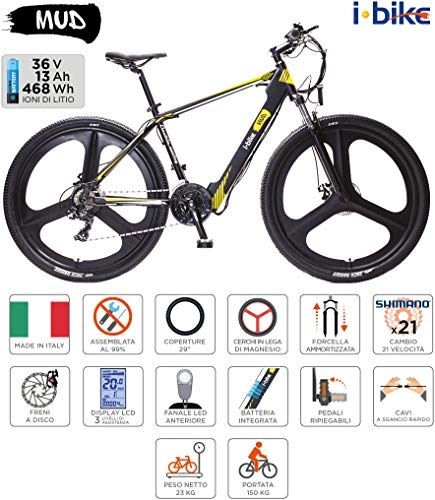 Bici elettriches : I-Bike, Mountain Mud Unisex adulto, Nero Bianco Giallo, Unica