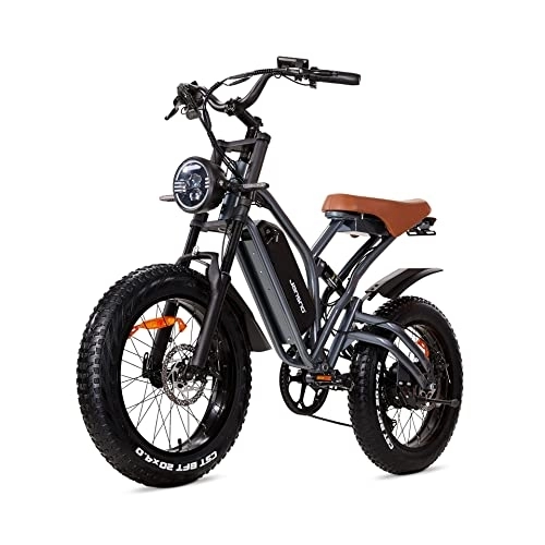 Bici elettriches : JANSNO Bicicletta elettrica 20" x 4.0 Fat Tire, Shimano 7 velocità, freni idraulici XOD anteriori e posteriori, bicicletta elettrica per adulti, batteria rimovibile 48V 12.8Ah