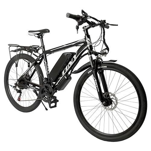 Bici elettriches : JINPRDAMZ Bicicletta elettrica da 26 pollici, 21 marce, bicicletta elettrica nera con sedile, motore da 250 W fino a 25 km / h, display screen e faro LED, tre modalità di guida, E-Citybike per adulti e