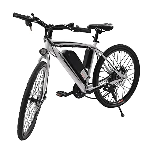 Bici elettriches : JINPRDAMZ E-Bike 26 pollici, mountain bike bianca con motore rimovibile da 250 W fino a 25 km / h, trasmissione a 21 velocità e luce LED, tre modalità di guida, bici elettrica per uomo e donna.
