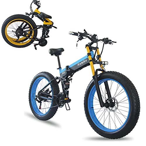 Bici elettriches : JMCVILOF Bicicletta Elettrica 48V13Ah, Bici Elettrica Pieghevole 350W Mountain Bike da Uomo, Bici da Neve Ebike, Batteria al Litio 13Ah 4.0 Fat Tire E Bici, Blue
