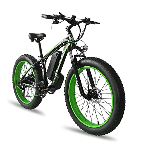 Bici elettriches : JMCVILOF Bicicletta Elettrica da 350 W per Adulti, Bicicletta da Neve con Batteria al Litio da 36V 10 Ah, Bicicletta A 21 velocità 4.0 A Pedalata Assistita, Corpo in Lega di Alluminio, Green