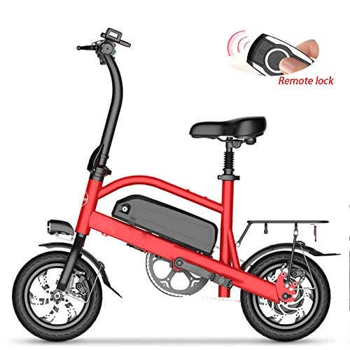 Bici elettriches : June Piccole Bici Elettriche per Adulti 25 Km / H Bici 350 W Motore Brushless in Sella A Ciclomotore Elettrico A Vela Continua in Lega di Alluminio Leggero, Red