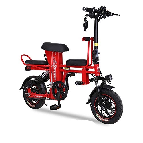 Bici elettriches : JXH 12-inch Bici elettrica Pieghevole con Batteria al Litio Rimovibile (48V 350W 25A), Adatto per Uso Esterno in Bicicletta o pendolarismo, Rosso