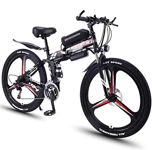 Bici elettriches : JXH 26''Folding Electric Mountain Bike per Adulti, MTB con Freni a Disco Doppio, Rimovibile Biciclette Grande capacit agli ioni di Litio (36V 350W), Tre modalit Operative, Black 8ah