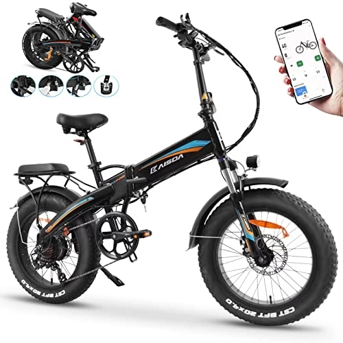 Bici elettriches : K2P-PRO Fat Tire e Bike Pieghevole 20 pollici con motore BAFANG 70 Nm 48 V 15 Ah batteria (caricatore 3 A ricarica 5 – 6 ore) bici elettrica MTB per adulti con app, Shimano 7 marce (blu)