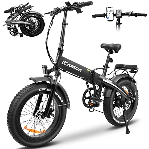 Bici elettriches : KAISDA 20" Bicicletta elettrica pieghevole con motore BAFANG da 250 W, pneumatici Fat Ebike con batteria da 48 V 12, 8 Ah, conforme all'UE, pieghevole con app, max 25 km / h, Shimano a 7 marc