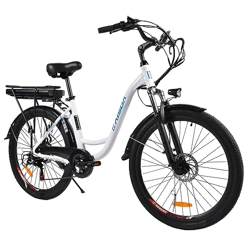 Bici elettriches : KAISDA 26'' Bicicletta elettrica K6C, Donna Uomo City Bike, Bici Elettrica con Pedalata Assistita 250W, Batteria Rimovibile 36V 12.5Ah, Bianco