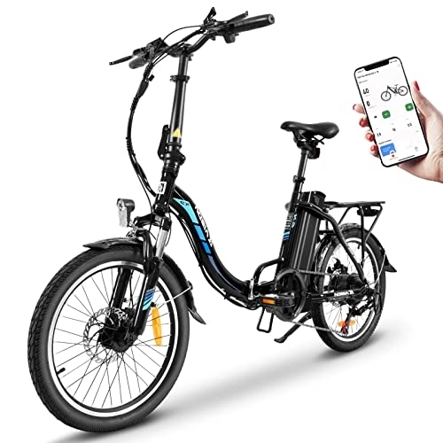 Bici elettriches : KAISDA Bicicletta elettrica pieghevole da 20 pollici, in alluminio, con motore da 250W, 36V 12, 5Ah, batteria agli ioni di litio fino a 100km di distanza, cambio Shimano a 7 marce 22kg (Nero)