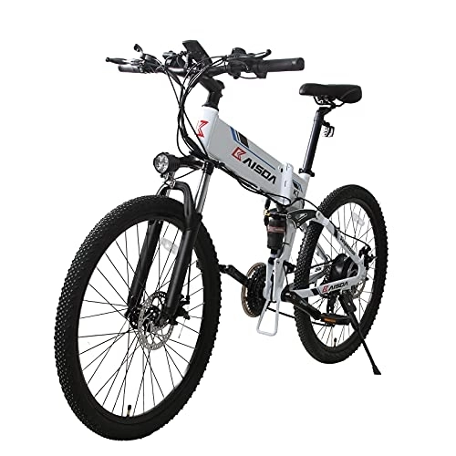 Bici elettriches : KAISDA K1 E-bike Bicicletta Elettrica Pieghevole da 26 Pollici, Forcella Anteriore Ammortizzante Bloccabile, E-mountain Bike con Batteria da 48V 10, 4 Ah con Ammortizzatore Posteriore (Bianco)