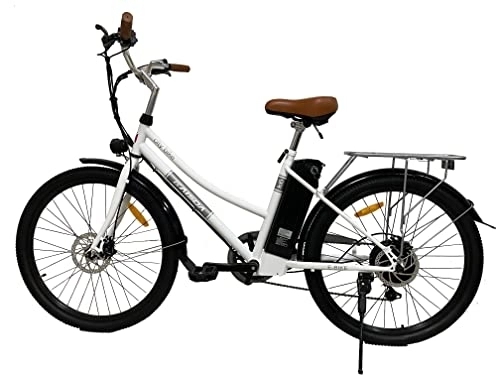 Bici elettriches : KAISDA K6 Bicicletta Elettrica da 26 Pollici Bicicletta da pendolari della città Batteria 36V 10AH con Fari Super Luminosi Bicicletta Elettrica Shimano 7 velocità con Strumento LED (bianco)