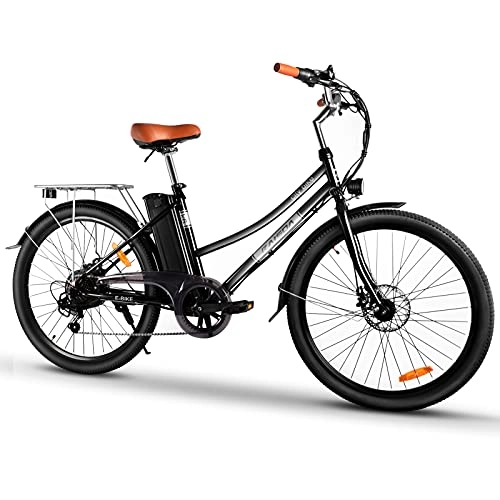 Bici elettriches : KAISDA K6 Bicicletta Elettrica da 26 Pollici Bicicletta da Pendolari della Città Batteria 36V 10AH con Fari Super Luminosi Bicicletta Elettrica Shimano 7 Velocità con Strumento LED (Nero)