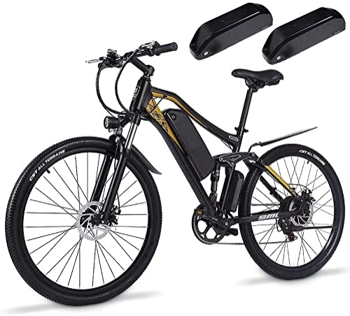 Bici elettriches : Kinsella 27, 5 pollici bici elettrica, due batteria al litio rimovibile da 48 V / 17 Ah, bicicletta elettrica a sospensione completa, Shimano 7 velocità City E-bike M60
