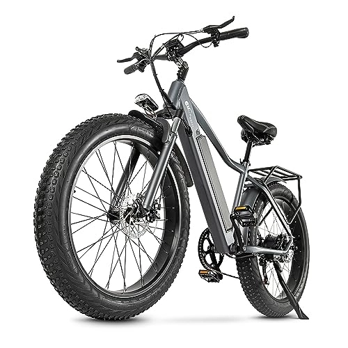 Bici elettriches : Kinsella cmacewheel J26, mountain bike elettrica con pneumatici grassi da 26", batteria al litio 17A, freno a disco meccanico (grigio)