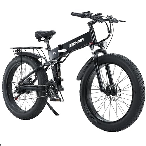 Bici elettriches : Kinsella JINGHMA - Bicicletta pieghevole con pneumatici grandi tutto appeso: batteria al litio 48V14AH integrata, pneumatici CST26*4.0, motoslitta elettrica (nero)