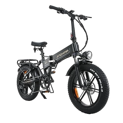 Bici elettriches : Kinsella JINGHMA La bici elettrica a grandi pneumatici da 20 pollici x 4, 0 pollici è dotata di: batteria al litio integrata da 48 V 16 Ah, freni a doppio disco, trazione a dito Shimano。 (Nero)