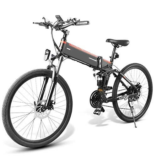 Bici elettriches : Lanceasy LO26 - Bicicletta elettrica pieghevole, 10 Ah, 48 V, 500 W, 26 pollici, 25 km / h, velocità massima 80 km