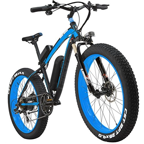 Bici elettriches : LANKELEISI 66cm All-Terrain fat bici elettrica potente motore da 1000W 48V10AH Ebike Shimano 7velocit Snow mountain MTB bicicletta elettrica pieghevole, Black-Blue