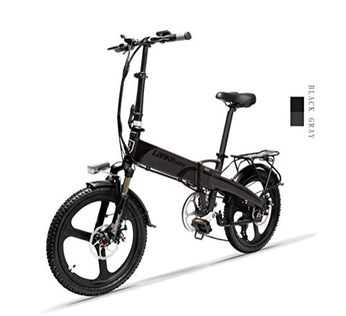 Bici elettriches : LANKELEISI G660 - Bicicletta elettrica pieghevole da 20 pollici, 48 V / 240 W, batteria al litio da 12, 8 Ah, 7 velocità, per adulti, maschio e femmina, mini mountain bike con dispositivo antifurto