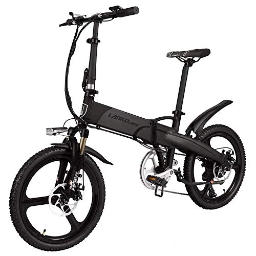 Bici elettriches : LANKELEISI G660 Bicicletta elettrica Pieghevole da 20 Pollici 48V / 240W 10.4Ah Batteria al Litio 7 velocità E-Bike di Assistenza - 5 Posizioni Cambio Mini Mountain Bike per Uomo Donna (Nero-Grigio)