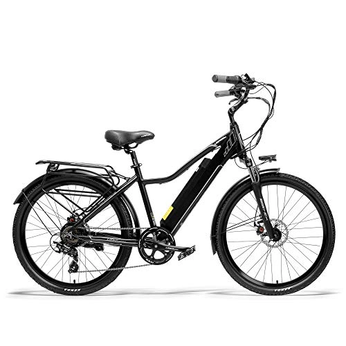 Bici elettriches : LANKELEISI Pard3.0 26" Bicicletta elettrica, Bici da Città da 300W, Forcella Ammortizzata a Molla a Olio, Bicicletta di Assistenza al Pedale, Lunga Durata (Black, 15Ah + 1 Spare Battery)