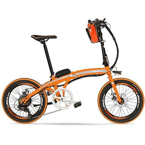 Bici elettriches : LANKELEISI QF600 Elite Big Potente Portatile 20 Pollici Pieghevole E Bike, Telaio in Lega di Alluminio Bicicletta elettrica, Entrambi i Freni a Disco (Orange Standard)