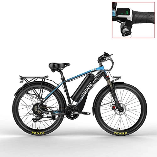 Bici elettriches : LANKELEISI T8 48V 400W Potente Bici elettrica Mountain Bike, Adotta Forcella Ammortizzata, Doppio Freno a Disco, Bicicletta di Assistenza al Pedale (Blue LED, 15Ah + 1 Spare Battery)