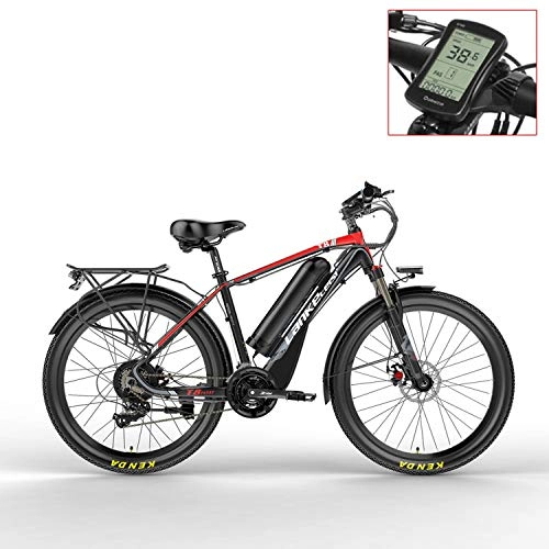 Bici elettriches : LANKELEISI T8 48V 400W Potente Bici elettrica Mountain Bike, Adotta Forcella Ammortizzata, Doppio Freno a Disco, Bicicletta di Assistenza al Pedale (Red LCD, 15Ah + 1 Spare Battery)