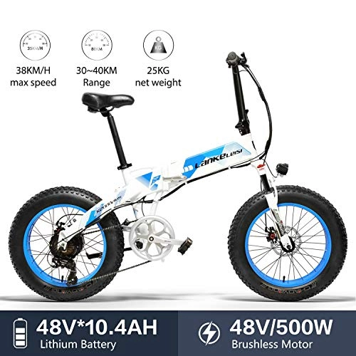Bici elettriches : LANKELEISI X2000 - Pneumatico per bicicletta elettrica, pieghevole, 7 velocità, bicicletta da neve, 48 V, 10, 4 Ah, 500 W, motore in lega di alluminio, telaio 5, non bicicletta da montagna