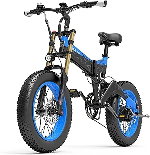 Bici elettriches : LANKELEISI X3000plus-UP 48v 17.5ah batteria al litio Bicicletta elettrica da 20 pollici pieghevole per pneumatici grassi, Bicicletta elettrica pieghevole per uomo e donna (Blue)