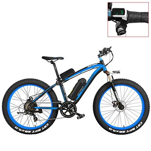 Bici elettriches : LANKELEISI XF4000 Mountain Bike elettrica da 26 Pollici, 4.0 Pneumatici Grassi, Bici da Neve, Batteria al Litio 48V, Bicicletta a pedalata assistita (Blue-LED, 500W)