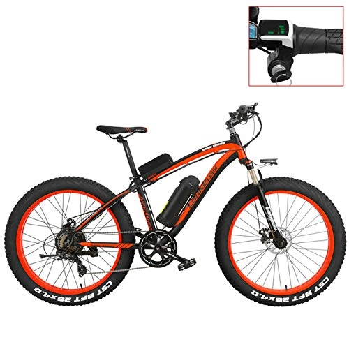 Bici elettriches : LANKELEISI XF4000 Mountain Bike elettrica da 26 Pollici, 4.0 Pneumatici Grassi, Bici da Neve, Batteria al Litio 48V, Bicicletta a pedalata assistita (Red-LED, 500W)