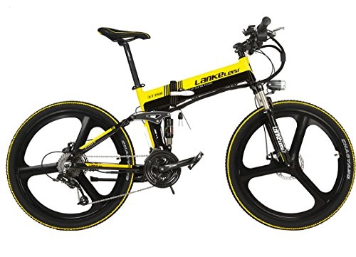 Bici elettriches : LANKELEISI XT750GD Bici elettrica magnesio Integrato Profilo 240 W 48 V 5 velocità Shimano Shifter Powerful Mountain Bike MTB, Black-Yellow