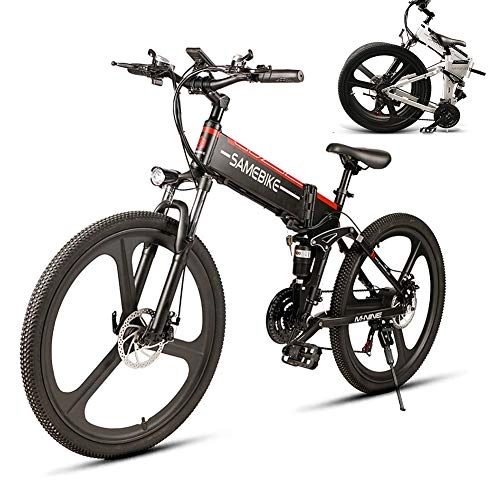 Bici elettriches : LCLLXB SIMEBIKE Mountain Bike Elettrica, Bici elettrica 350W Bici Montagna Ebike 26 'Full Suspension Pedali Assist con Sedile Posteriore, Blck