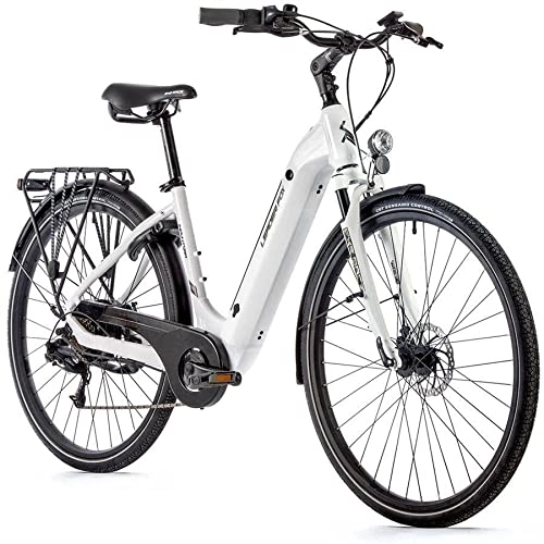 Bici elettriches : Leader Fox Bicicletta elettrica in Alluminio da 28 Pollici, Induktora 7 Marce, 504 Wh, Colore Bianco, Diametro 46 cm